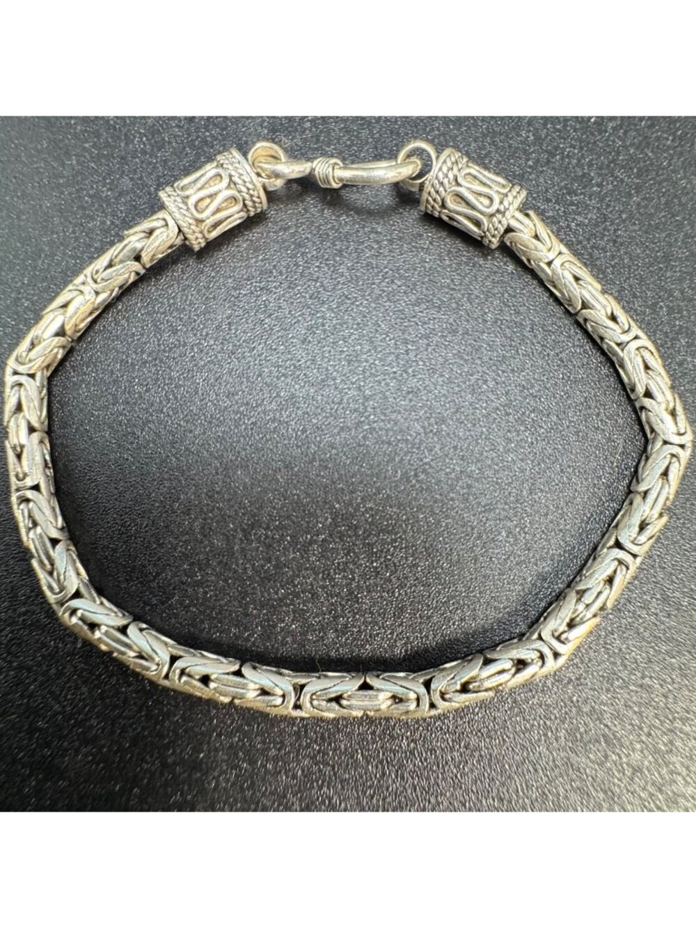 Byzantine Link Woven Design Bracelet Hook Clasp Sterling Silver 925 Size 7"